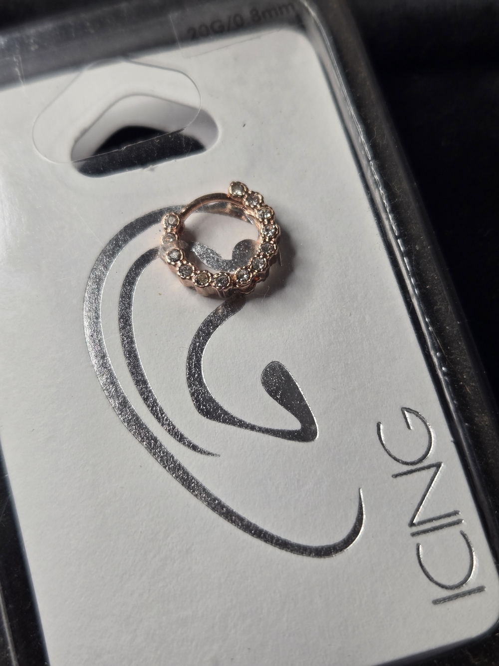 NWT  Rose Gold Crystal Paved Daith Hoop Earring - 20G 8mm (Sealed)